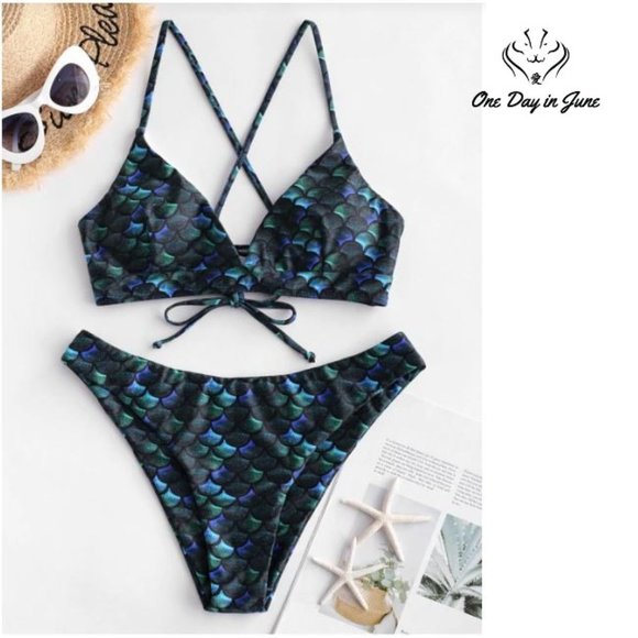 Zaful Other - Zaful Scale Print Crisscross Bralette Bikini
